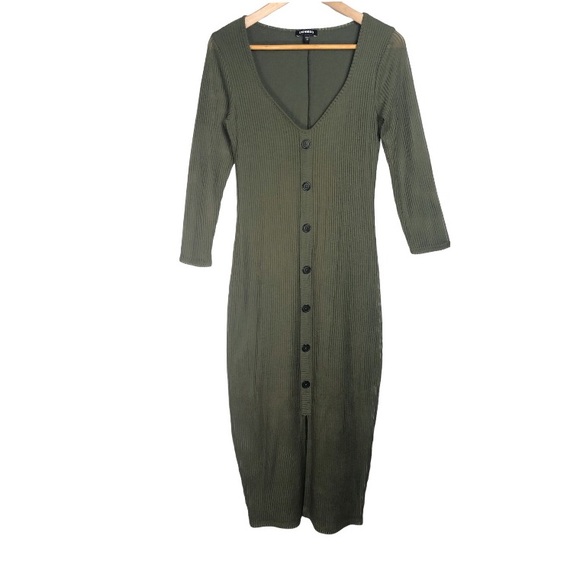 Express Ribbed Green Button Front MIdi Dress Size S/P - Picture 1 of 13